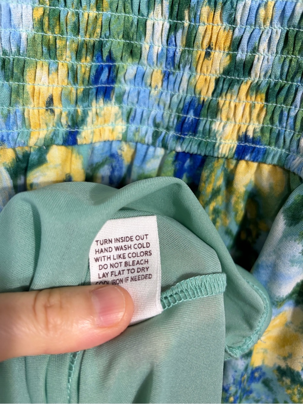 Blu Pepper Vibrant Blue Green and Yellow Smocked Top Midi Dress Size Large - Picture 7 of 9